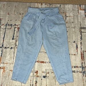 Fashion Nova Light Blue High-Rise Paperbag Jeans with Tie Belt